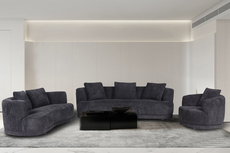 Moon 91\" Fabric Curved Sofa with Accent Pillows - Wooly Raven Black
