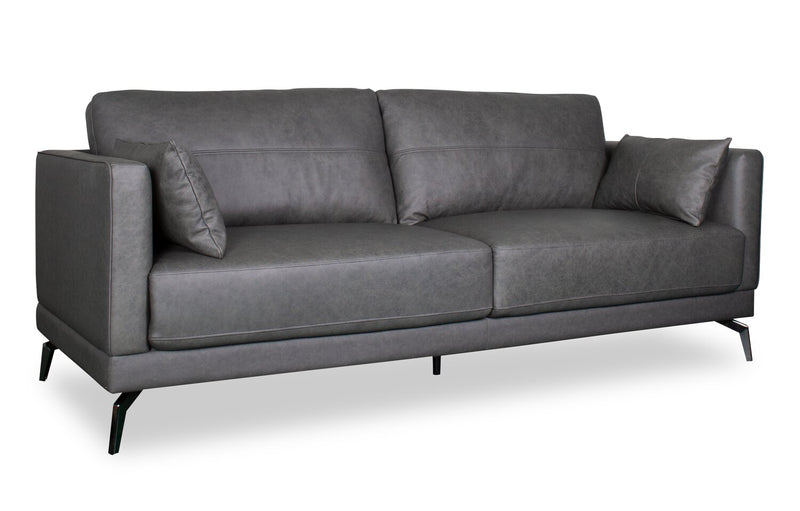 Melrose 84.5\" Top-Grain Genuine Leather Sofa with Metal Legs - Grey
