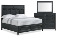 Casa 5pc Bedroom Set with Bed, Dresser & Mirror, Wood, Black - Queen Size 