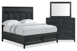 Casa 5pc Bedroom Set with Bed, Dresser & Mirror, Wood, Black - Queen Size