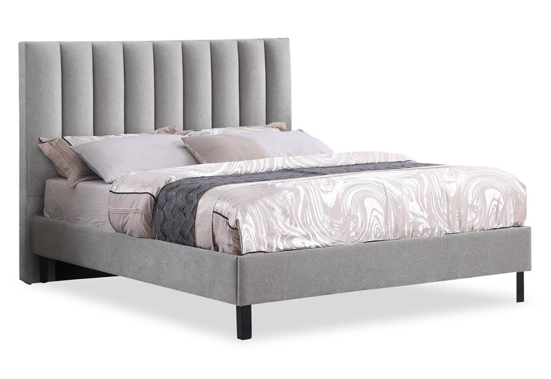 Amos Upholstered Headboard in Grey Fabric, Channelled - Full Size