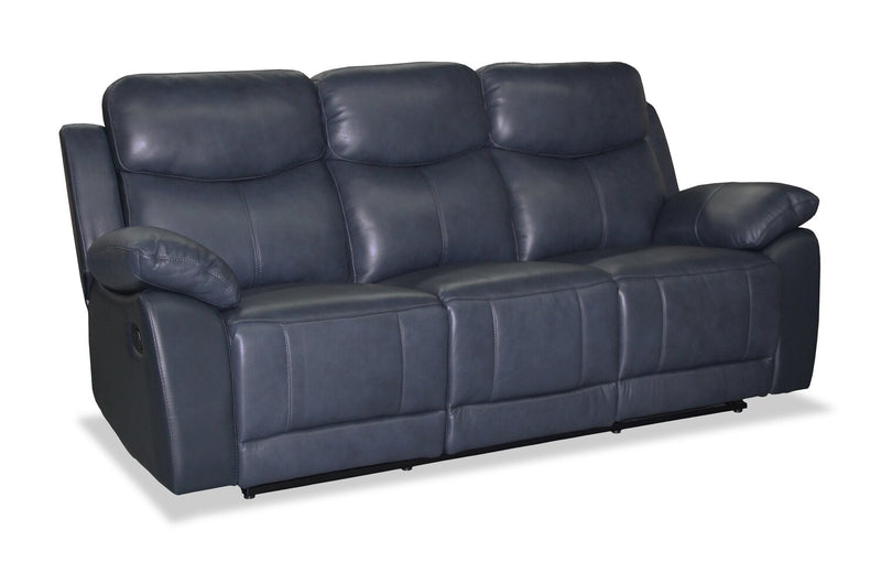 Corbin 84.65\" Top-Grain Genuine Leather Reclining Sofa - Blue