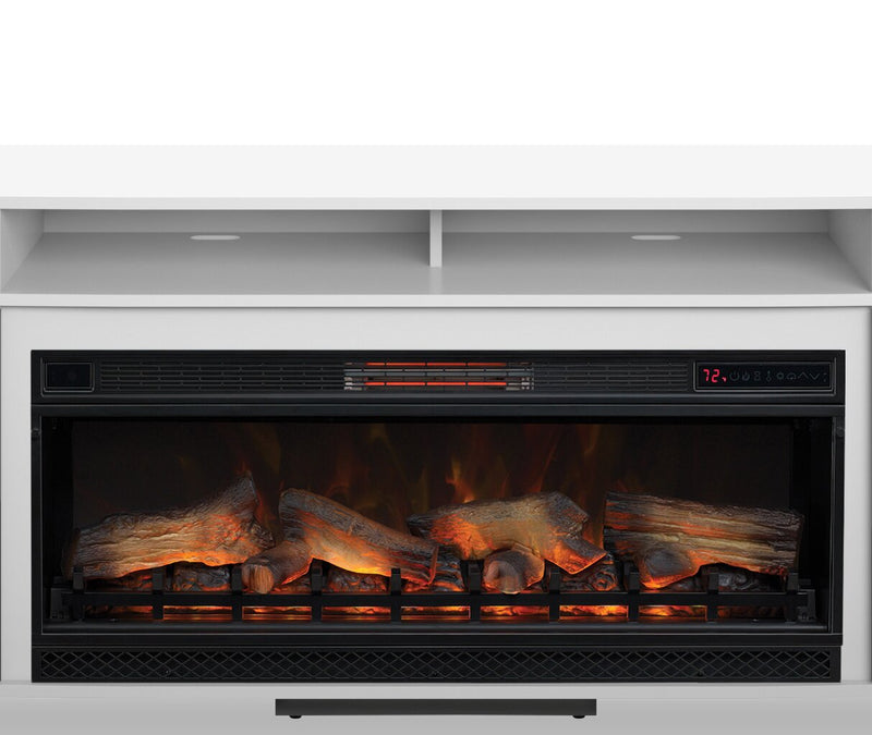 Kennedy 72\" Modern Electric Fireplace TV Stand with Storage and Cable Management for TVs up to 80\"- White