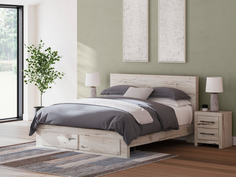 Derekson 6pc Bedroom Set with Storage Bed, Dresser, Mirror & Nightstand, Rustic White - King Size