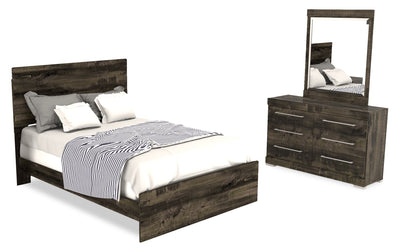 Riley 5pc Bedroom Set with Panel Bed, Dresser & Mirror, Made in Canada, Grey - Full Size | Ensemble de chambre à coucher Riley 5 pièces avec lit à panneaux, commode et miroir, fabriqué au Canada, gris - format lit double