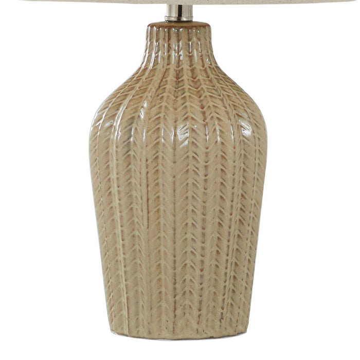 Willa 23\" Ceramic Table Lamp with Polished Nickel and Natural Linen Shade - Cuban Sand 