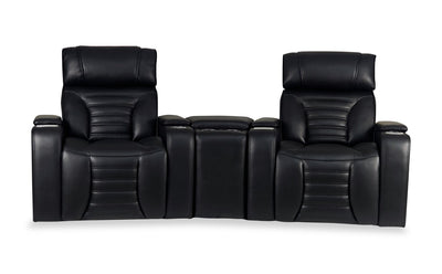 Zen 3-Piece Leather-Look Fabric Home Theatre Power Reclining Sectional with Massage and Storage Console - Black | Sofa sectionnel à inclinaison électrique Zen 3 pièces de style cinéma maison en similicuir avec massage et console de rangement - noir