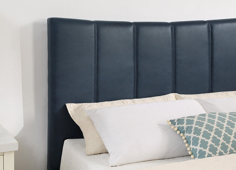 Paseo Platform Bed in Navy Vegan-Leather Fabric - King Size 