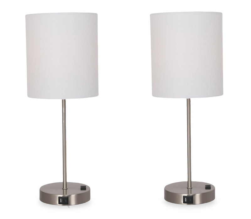Chloe 21\" Brushed Steel Metal 2-Piece Set, with Two Table Lamps 