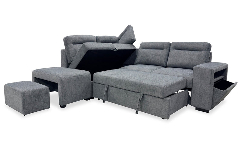 Coast 3-Piece Left-Facing Fabric Sleeper Sectional with Storage and Ottoman - Smoke