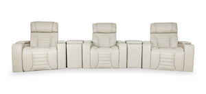 Zen 5-Piece Faux Leather Home Theatre Power Reclining Sectional with Massage and Two Storage Consoles - Apricot