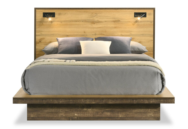 Silas 5pc Bedroom Set with Platform Bed, Dresser & Mirror, LED, Rustic Brown - Full Size