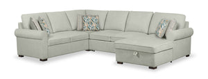 Haven 4-Piece Chenille Right-Facing Sleeper Sectional - Seafoam 