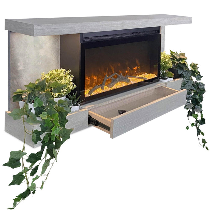 Drift 48\" Electric Fireplace with Wall-mount Mantel – Grey 