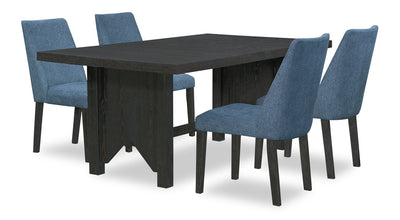 Emery 5pc Dining Set with Table & 4 Chairs, Wood, 72-96"W Extension - Black & Blue | Ensemble de salle à manger Emery 5 pièces en bois avec table, rallonge, 72 po à 96 po (L) et 4 chaises - noir et bleu