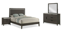 Sable 6pc Bedroom Set with Bed, Dresser, Mirror & Nightstand, Dark Grey - Full Size