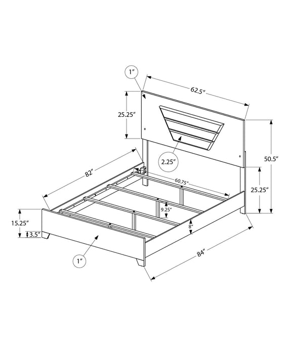 Elite Panel Bed with Headboard & Frame, LED, Modern, White - Queen Size