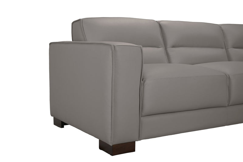 Citadel 3-Piece Right-Facing Top-Grain Genuine Leather Sectional with Wood Legs - Grey