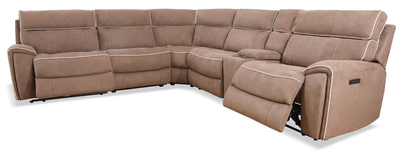 Cindy Crawford Home Newport 6-Piece Faux Suede Power Reclining Sectional with Armless Reclining Chair - Taupe