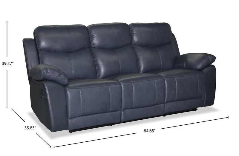 Corbin 84.65\" Top-Grain Genuine Leather Reclining Sofa - Blue