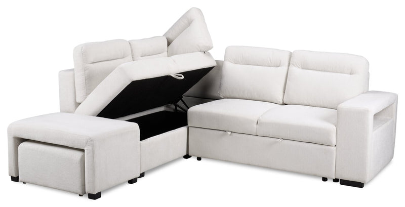 Primo Coast 3-Piece Left-Facing Ivory White Fabric Sleeper Sectional with Storage Chaise and Storage Armrest