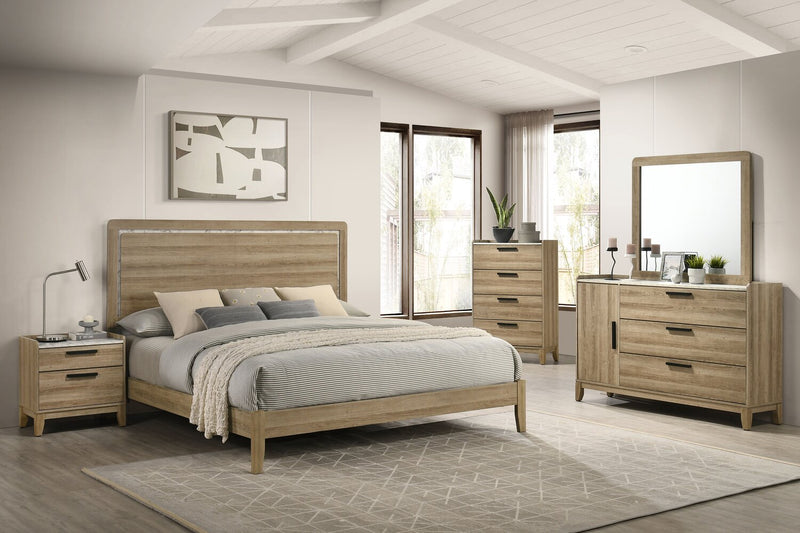 Sable 6pc Bedroom Set with Bed, Dresser, Mirror & Nightstand, Light Brown - King Size