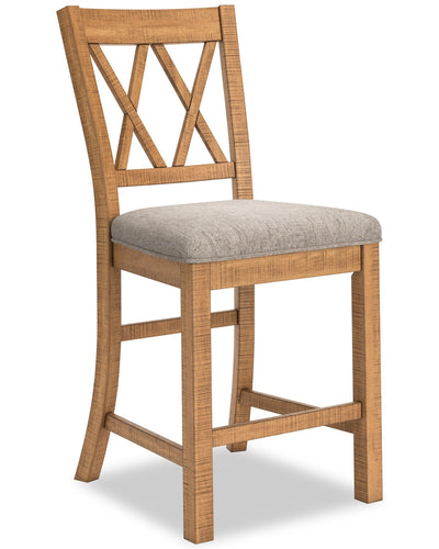 Archer Counter-Height Dining Chair with Fabric Seat, Cross-back - Light Brown | Chaise de salle à manger Archer de hauteur comptoir avec siège en tissu et dossier entrecroisé - brun clair