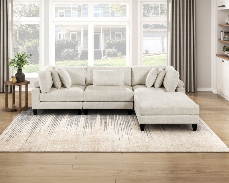 Lounge 4-Piece Chenille Modular Sectional with Ottoman – Beige 