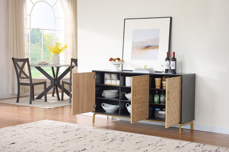 Alenna 60\" 3-Door Accent Cabinet - Black with Weathered White Doors