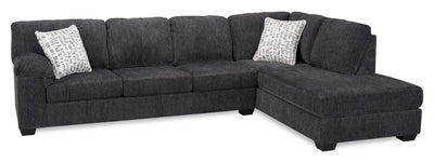 Made in Canada Morgan 2-Piece Right-Facing Chenille Fabric Sofa Bed Sectional with Accent Pillows - Grey | Sofa-lit sectionnel de droite Morgan 2 pièces fabriqué au Canada en tissu de chenille avec coussins décoratifs - gris