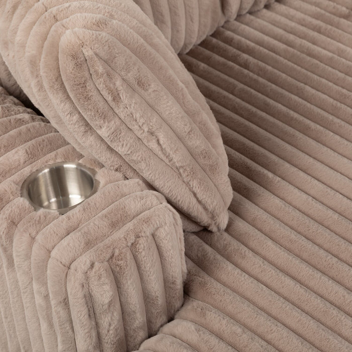 Karlee 54\" Ultra Plush Faux Fur Fabric Chaise Lounge with Dual Cupholders - Brown