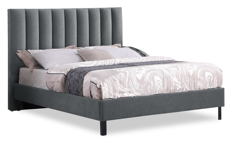 Amos Upholstered Platform Bed Base in Charcoal Fabric - Full Size