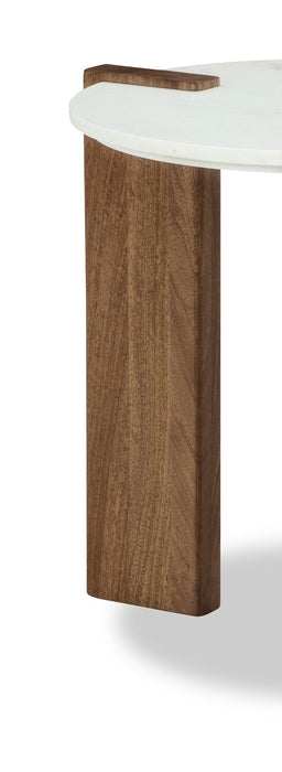 Merlin 22” Round Solid Wood and Marble End Table - White and Brown