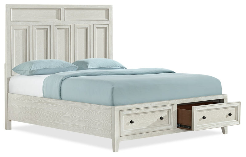 Casa 5pc Bedroom Set with Bed, Dresser & Mirror, Wood, White - Queen Size