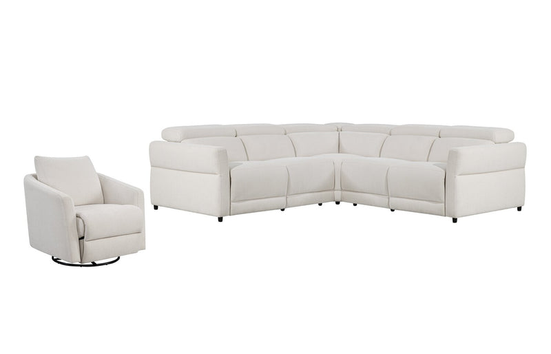 Cindy Crawford Home Aspen 33.5\" Fabric Swivel Power Reclining Chair with Power Footrest - Alabaster