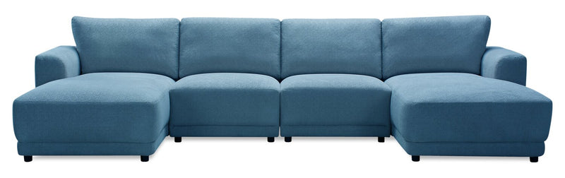 Voyage Modular 4-Piece U-Shaped Fabric Sectional with Removable Back Cushions – Blue