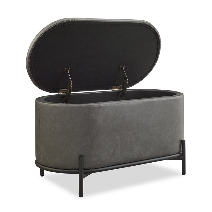 Victoria 18” Faux Leather Storage Ottoman with Metal Base – Charcoal