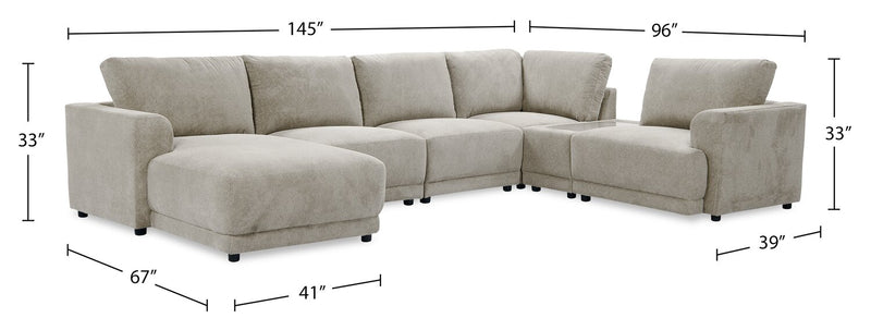 Voyage Modular 6-Piece Left-Facing Fabric Sectional with Console and Removable Back Cushions – Beige