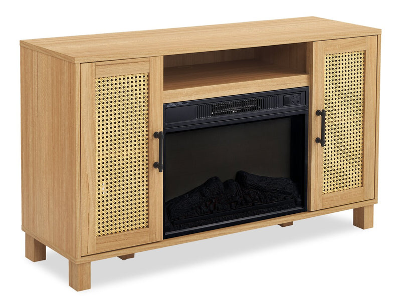 Reed 47\" Contemporary Electric Fireplace with Storage – Light Teak