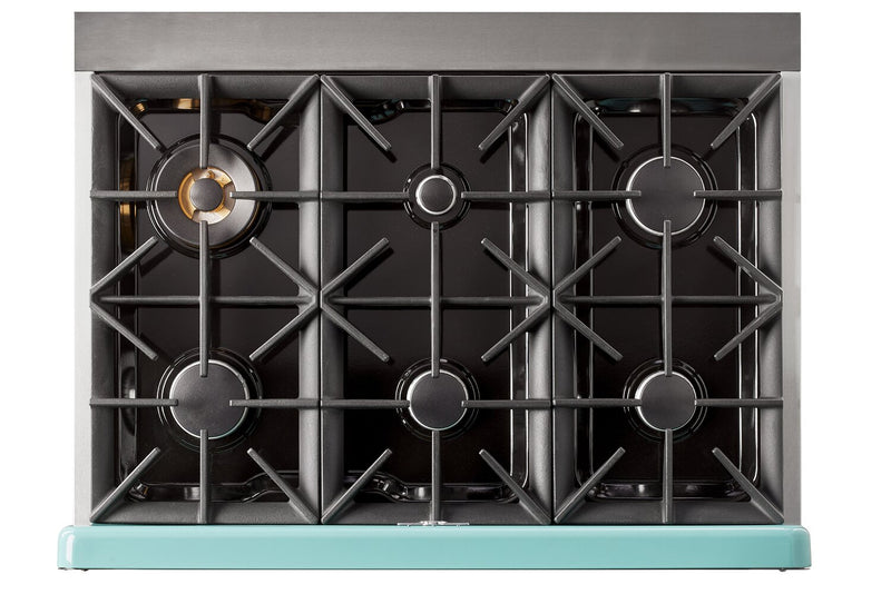 Classic Retro by Unique 36\" 5.2 Cu. Ft. 6-Burner Gas Range with Convection - Ocean Mist Turquoise - UGP-36CR T