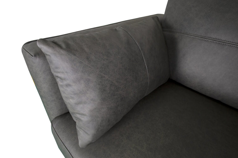Melrose 84.5\" Top-Grain Genuine Leather Sofa with Metal Legs - Grey
