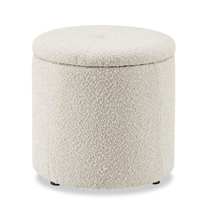 Ontario Round Fabric Storage Ottoman - White