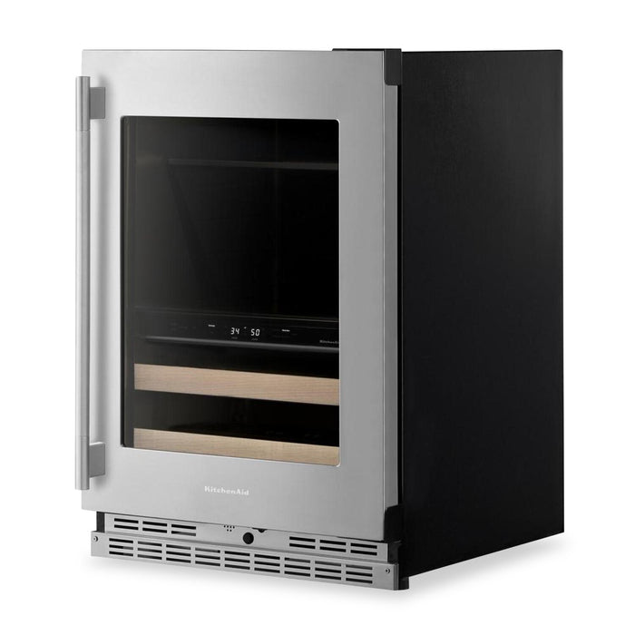 KitchenAid 24\" Beverage Centre with Wood-Front Racks – PrintShield™ Stainless Steel - KUBR524SPS 