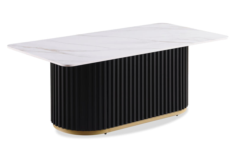 Kort & Co. Capri 47.5\" Modern Rectangular Coffee Table with White Sintered Stone Top – Black and Gold