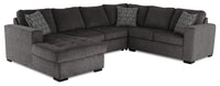 Made in Canada Legend 4-Piece Left-Facing Chenille Fabric Sleeper Sectional with Storage Chaise - Pewter Brown 