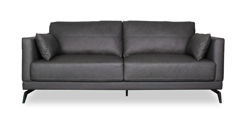 Melrose 84.5\" Top-Grain Genuine Leather Sofa with Metal Legs - Grey