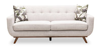 Kort & Co. Freeman 80” Linen-Look Fabric Condo Size Sofa with Wood Legs - Dove White 