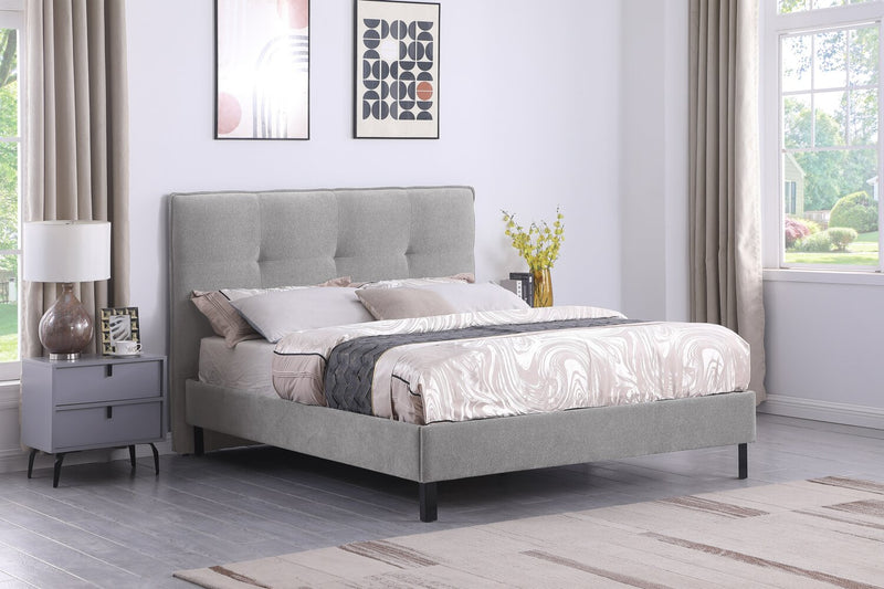 Amos Upholstered Platform Bed Base in Grey Fabric - Queen Size