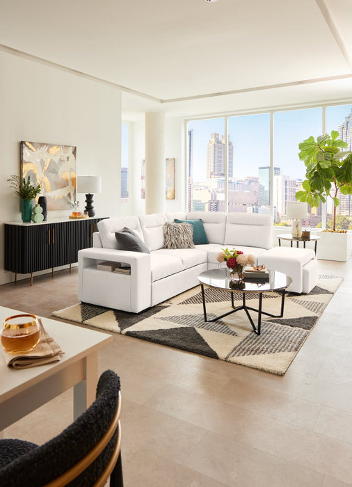 Primo Coast 3-Piece Right-Facing Ivory White Fabric Sleeper Sectional with Storage Chaise and Storage Armrest