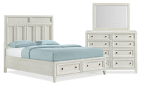 Casa 5pc Bedroom Set with Bed, Dresser & Mirror, Wood, White - Queen Size